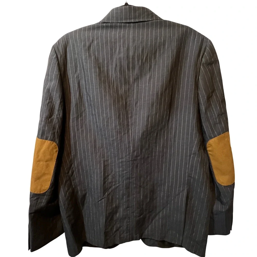 Alex Cannon Mens Pinstripe Wool Linen Blazer‎ Jacket Elbow Patches Size L/G